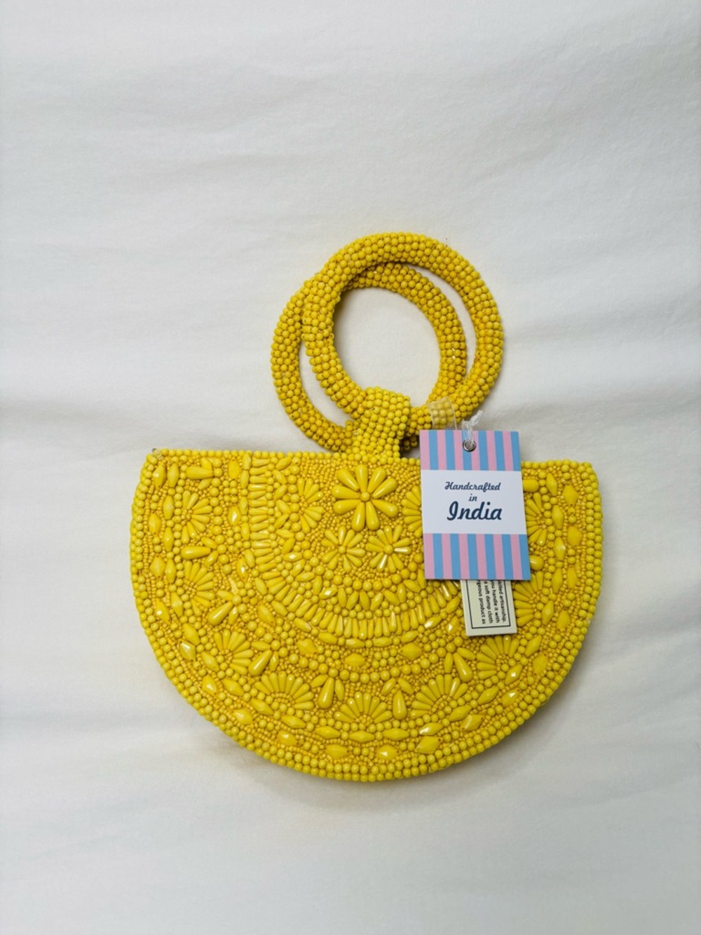Viral TikTok Handcrafted India Beaded Clutch Floral Lemon Shape Summer Bag NWT
